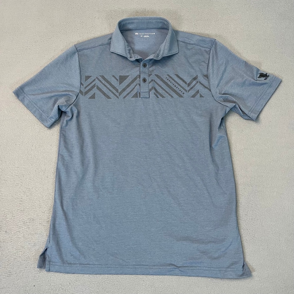 Travis Mathew Mens Medium Blue Geometric Graphic Performance Polo Shirt‎ Eagle